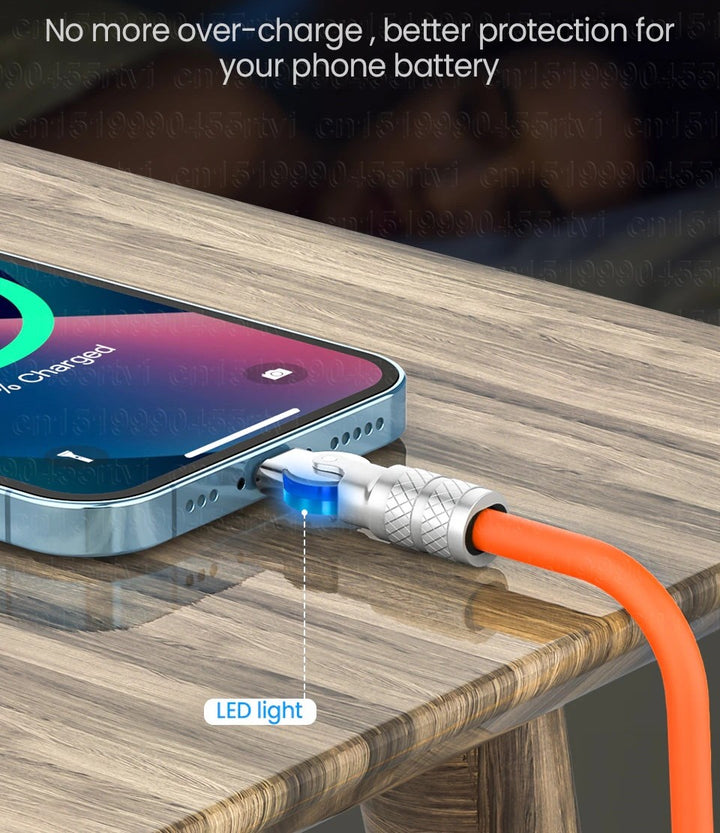 Super Fast 180 Degree Rotating Silicone Cable with Light ( 1.25 Meter )