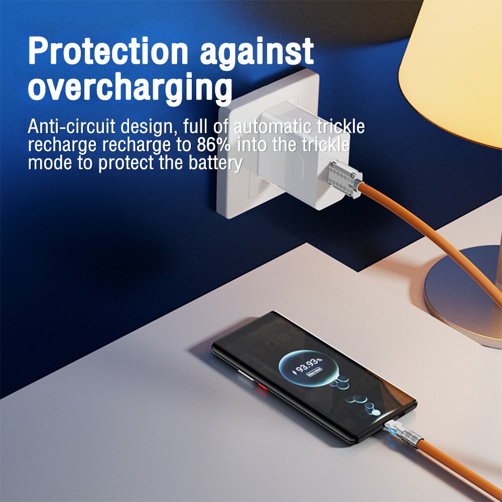 Super Fast 180 Degree Rotating Silicone Cable with Light ( 1.25 Meter )