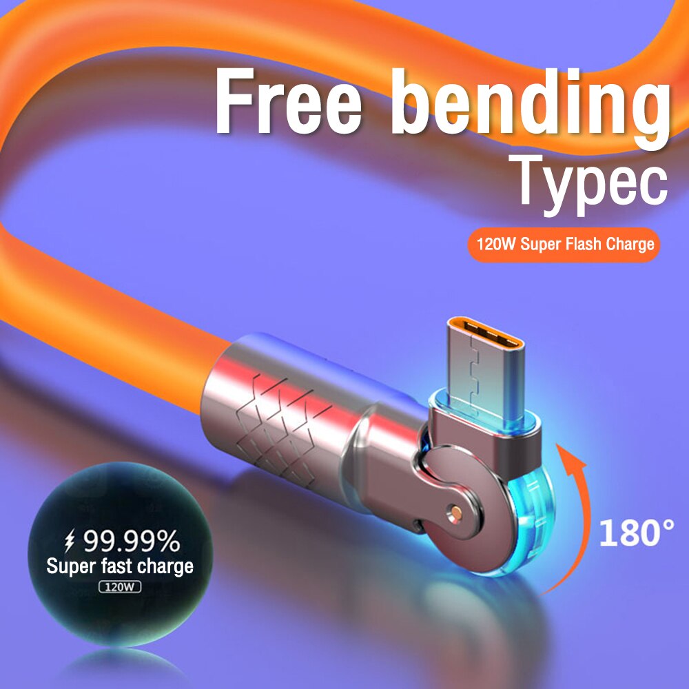 Super Fast 180 Degree Rotating Silicone Cable with Light ( 1.25 Meter )