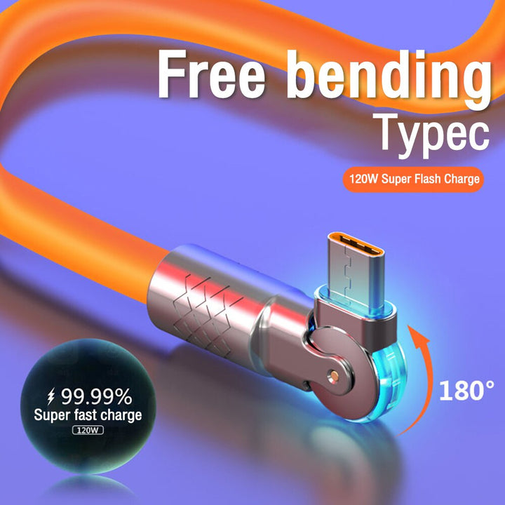 Super Fast 180 Degree Rotating Silicone Cable with Light ( 1.25 Meter )