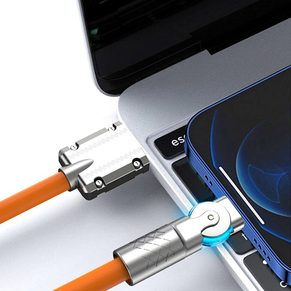 Super Fast 180 Degree Rotating Silicone Cable with Light ( 1.25 Meter )