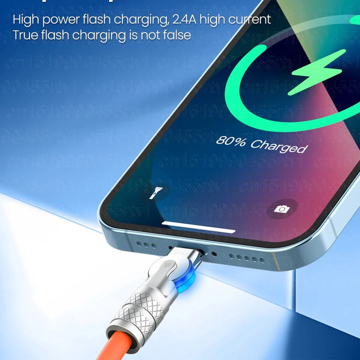 Super Fast 180 Degree Rotating Silicone Cable with Light ( 1.25 Meter )