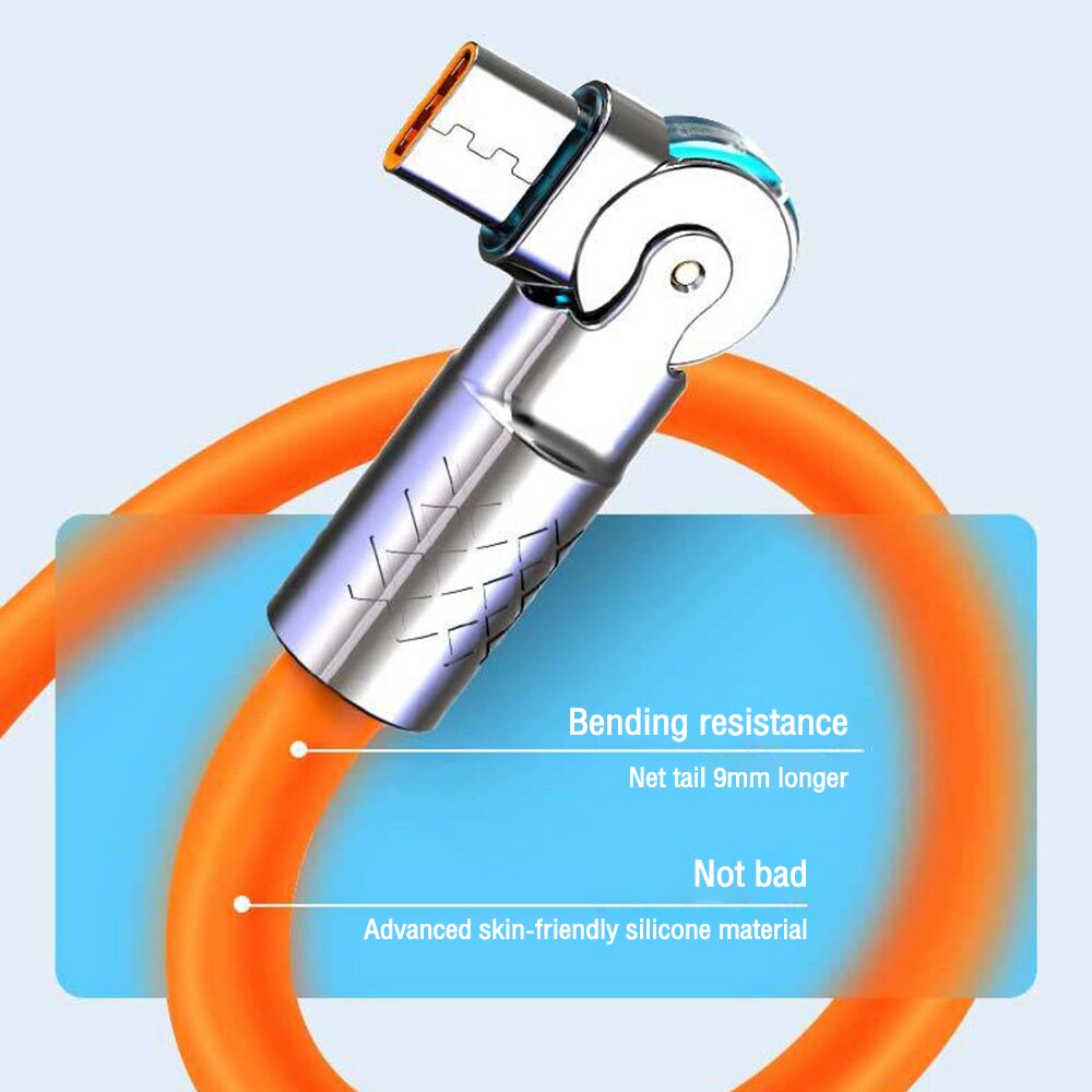 Super Fast 180 Degree Rotating Silicone Cable with Light ( 1.25 Meter )