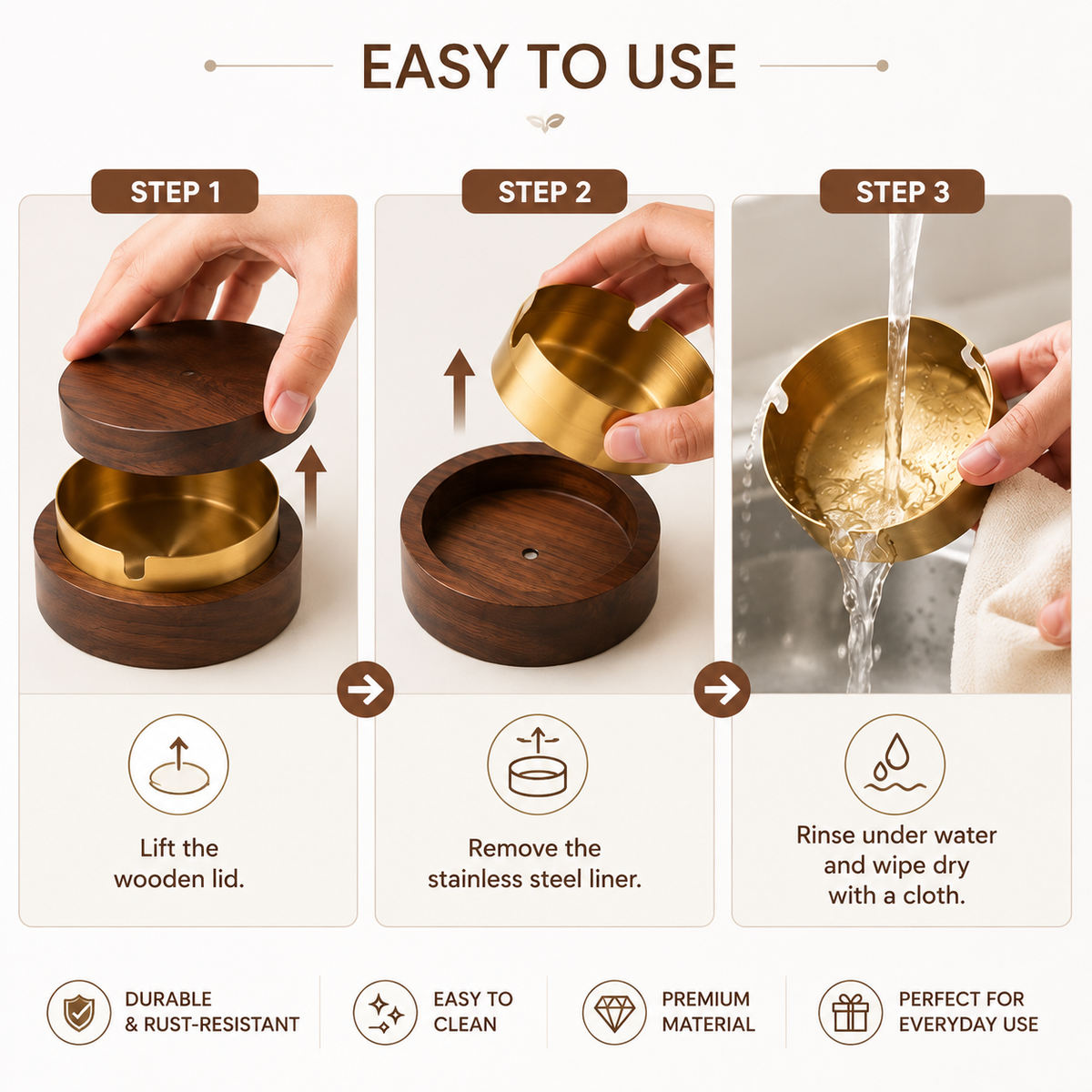Premium Walnut Wooden Ashtray