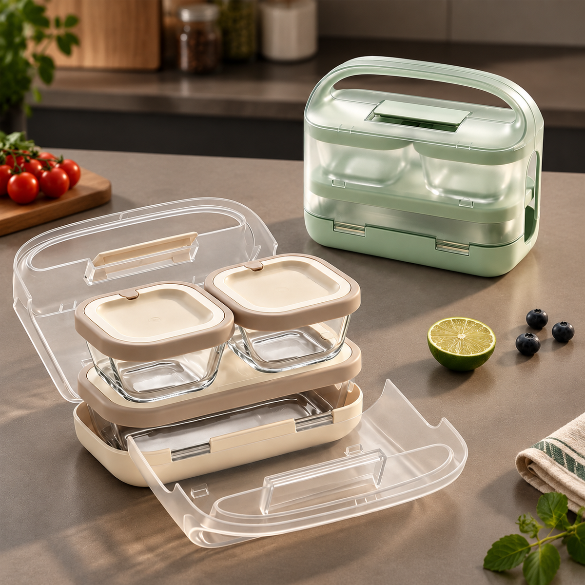 Multi Compartment Glass Lunch Box