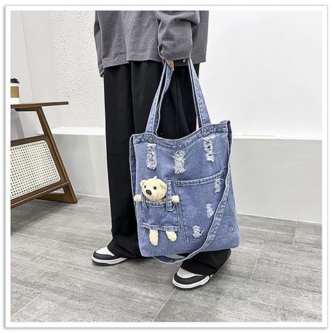 Trendy Teddy Bear Denim Tote Bag