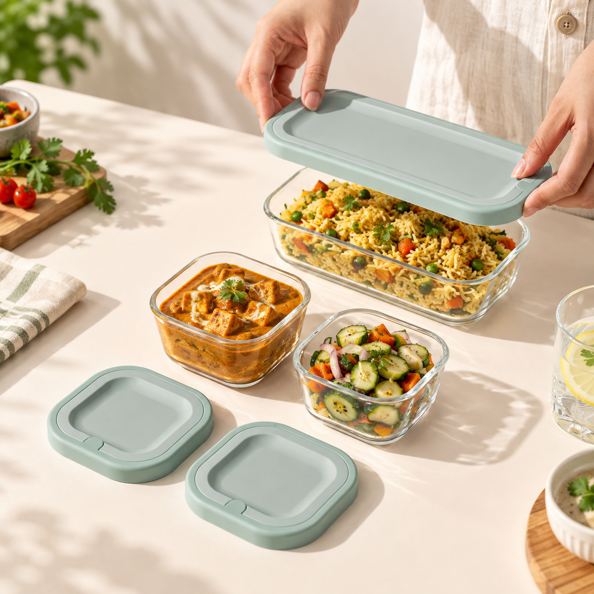 Multi Compartment Glass Lunch Box
