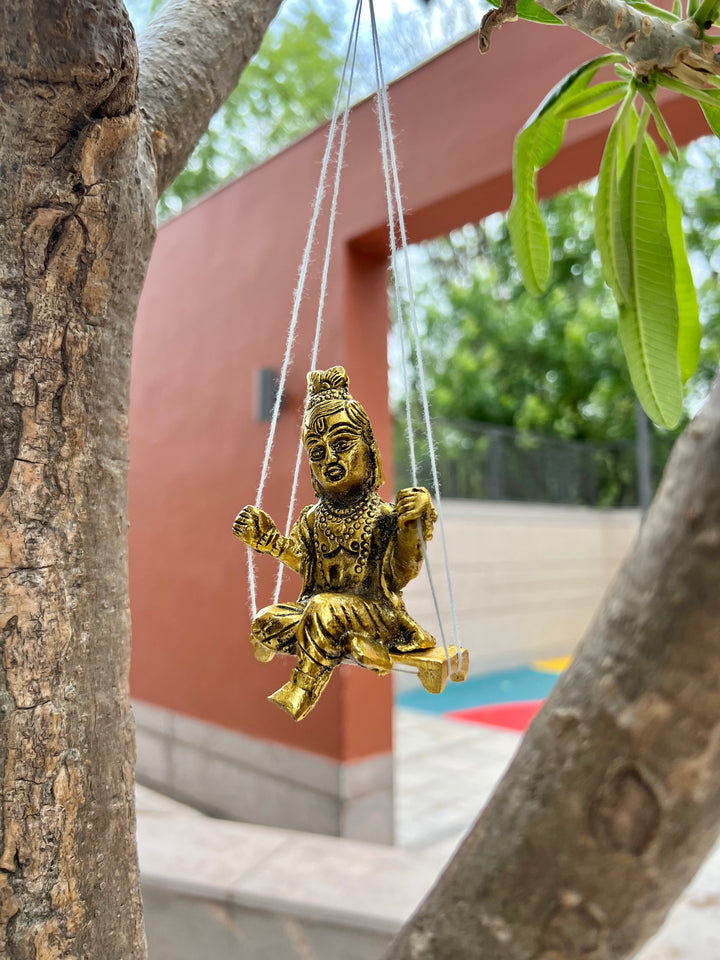Gold Plated Krishna Idol with attached Jhula