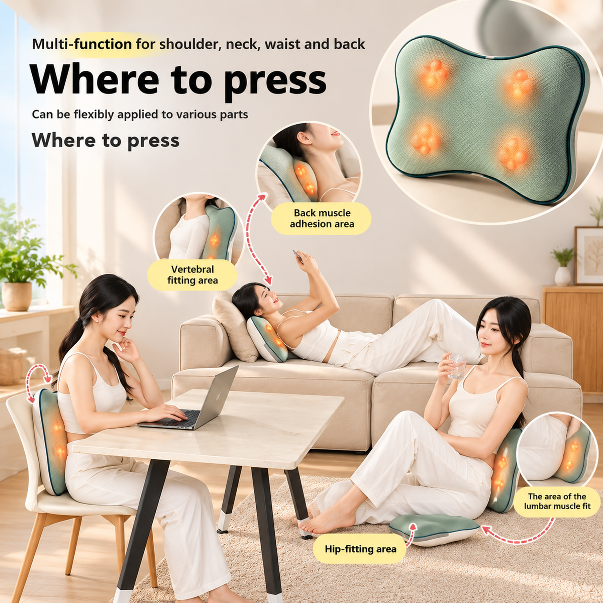 Multi-Function Relaxing Heated Massage Cushion