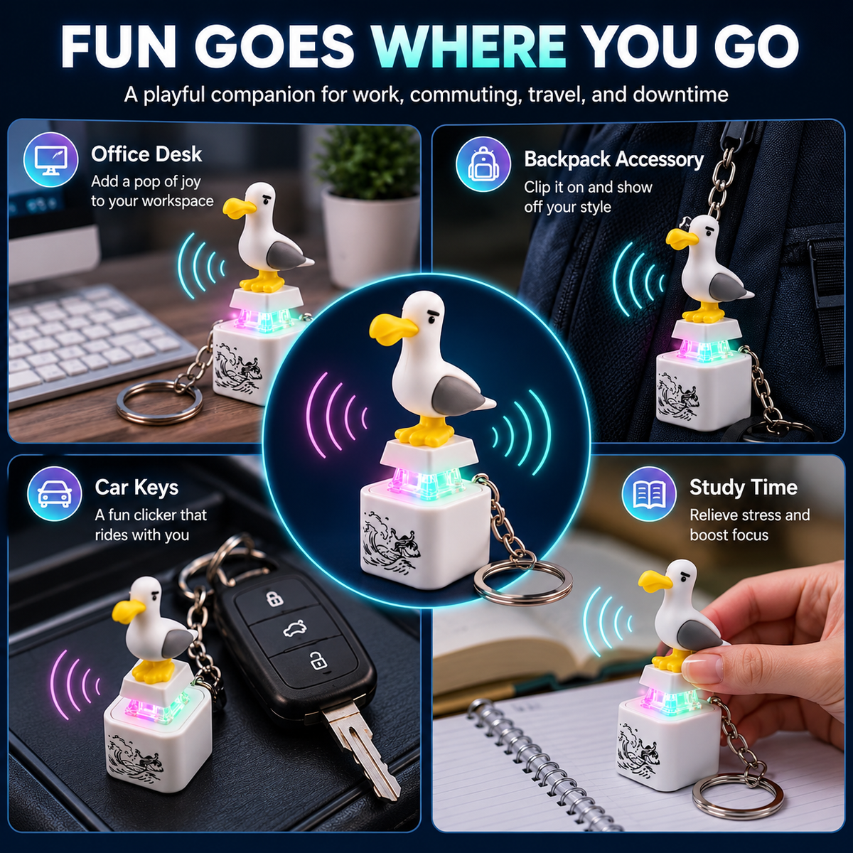 Cute Seagull Sound Clicker Keychain