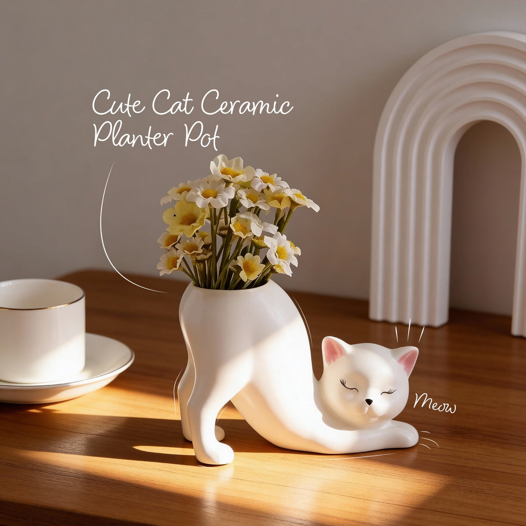 Cute Cat Ceramic Planter Pot