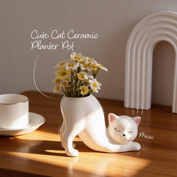 Cute Cat Ceramic Planter Pot