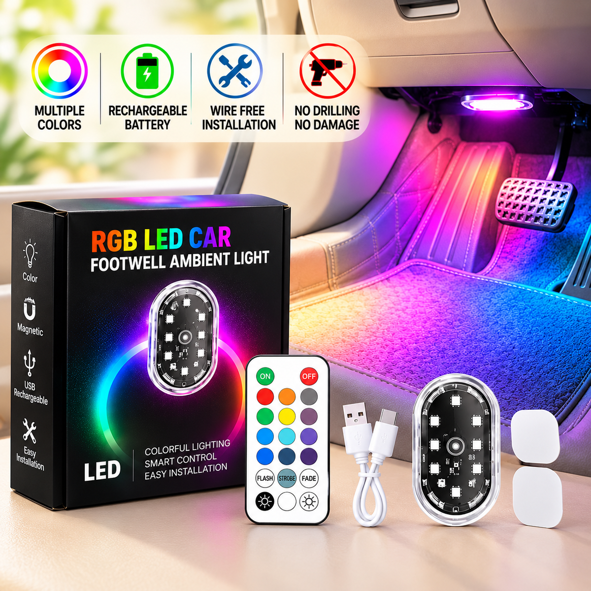 Rechargeable RGB Car Interior Light