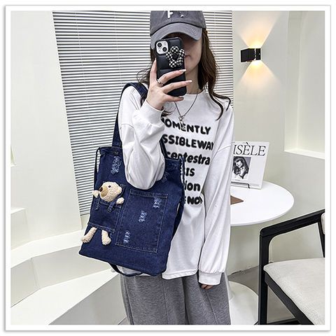 Trendy Teddy Bear Denim Tote Bag