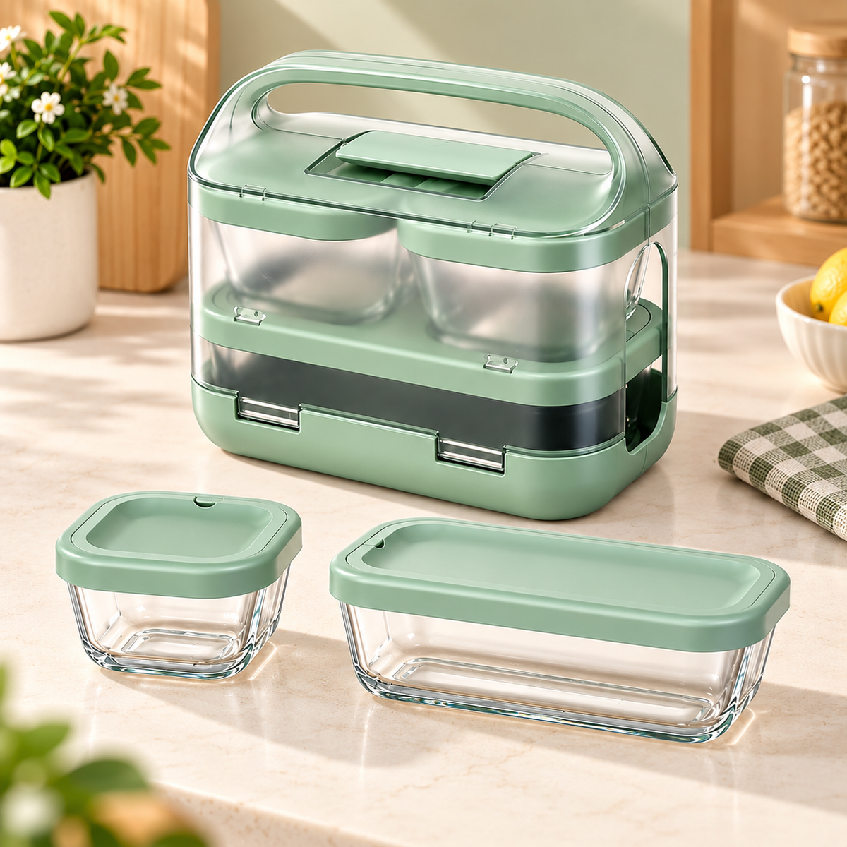 Multi Compartment Glass Lunch Box