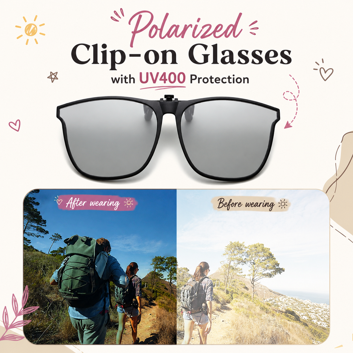 Polarized Clip-on Glasses with UV400 Protection