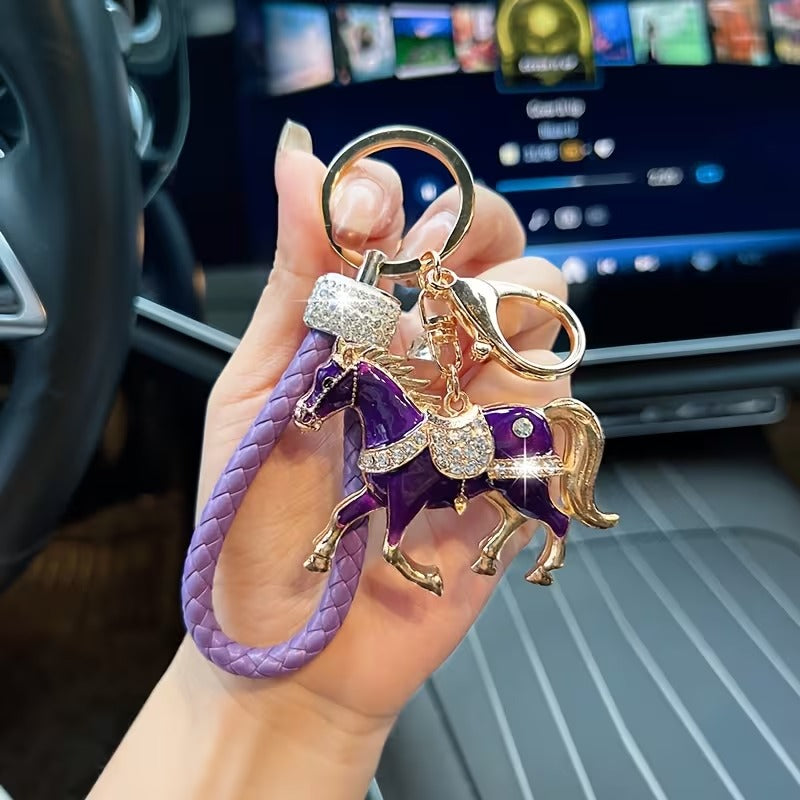 Stylish Rhinestone Horse Charm Keychain