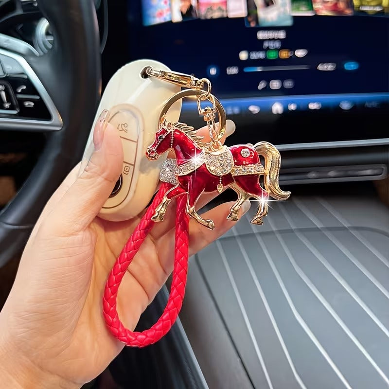 Stylish Rhinestone Horse Charm Keychain