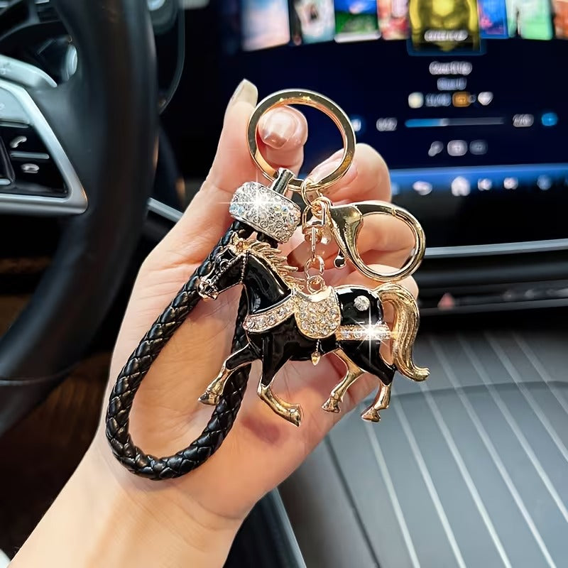 Stylish Rhinestone Horse Charm Keychain