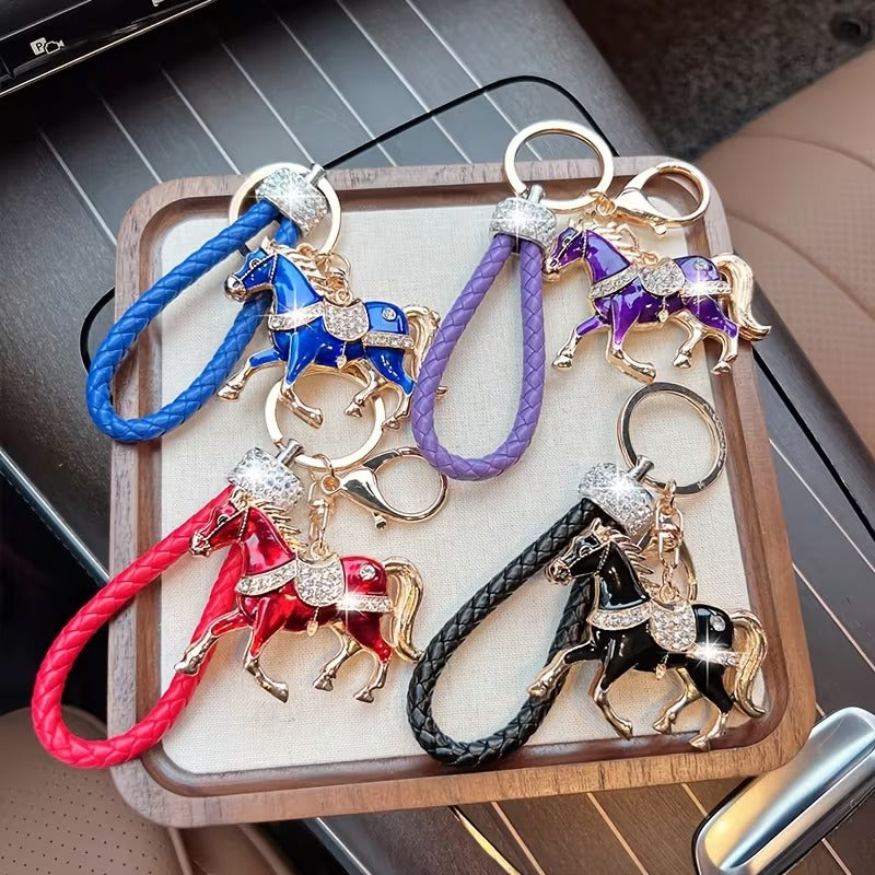 Stylish Rhinestone Horse Charm Keychain