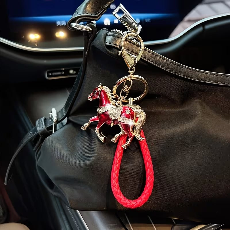 Stylish Rhinestone Horse Charm Keychain