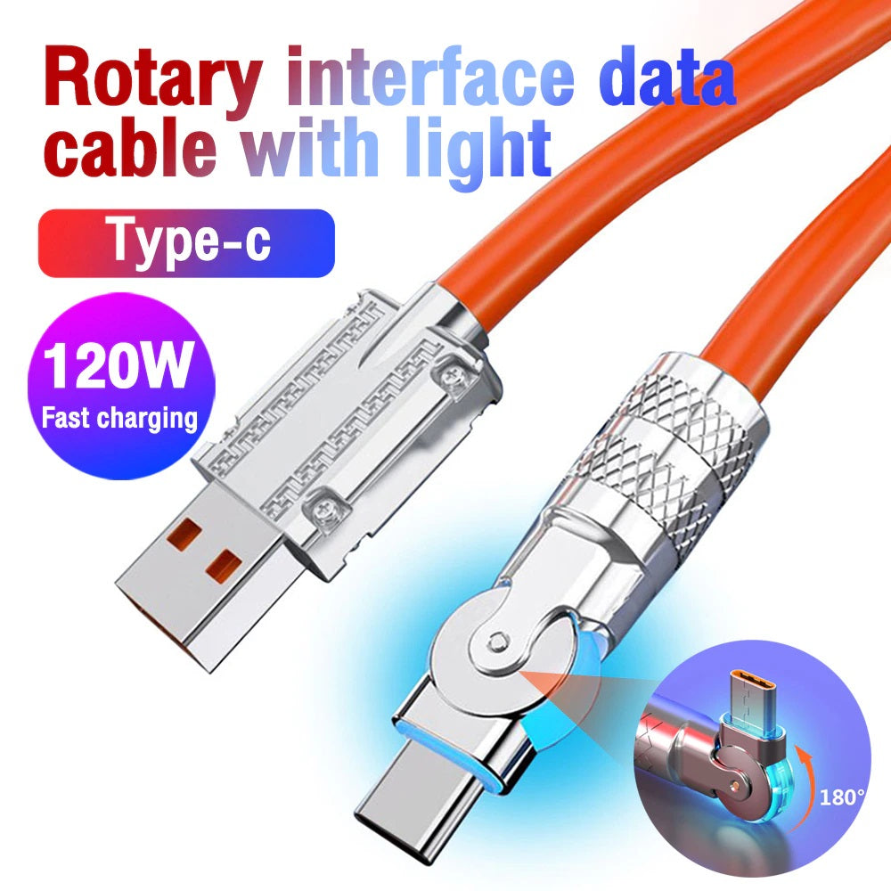 Super Fast 180 Degree Rotating Silicone Cable with Light ( 1.25 Meter )