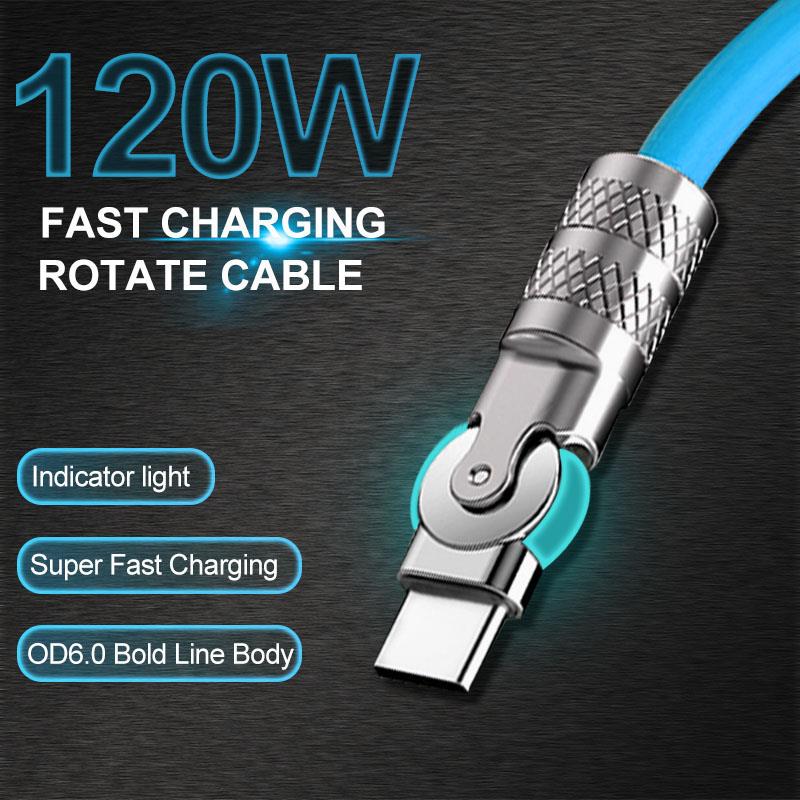 Super Fast 180 Degree Rotating Silicone Cable with Light ( 1.25 Meter )